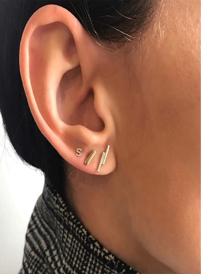 EPIRORA أقراط فضية استرلينية مرصعة للنساء والرجال - 4 أزواج من الأقراط الصغيرة الهندسية البسيطة المضادة للحساسية، أقراط مرصعة صغيرة دائرية ومثلثة ومربعة وقضيبية، أقراط صغيرة للغضروف والزنمة (ذهبية) - Image 5